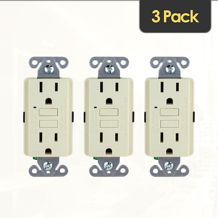Faith Self-Test 15A GFCI Outlet Receptacle, Light Almond, PK 3 GLS-15A-LA-03